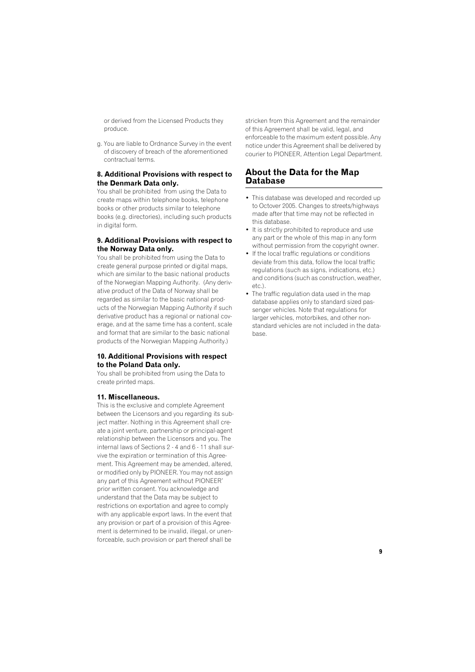 To 9), About the data for the map database (p, E 9) | About the data for the map database | Pioneer AVIC-HD3 RU User Manual | Page 11 / 194