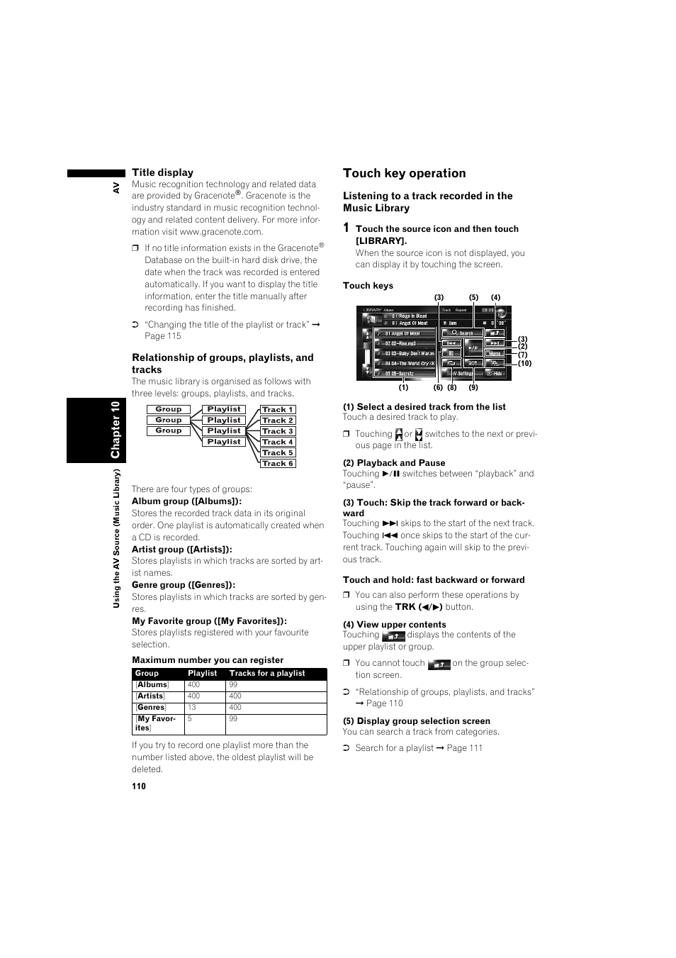 Touch key operation 110, Touch key operation | Pioneer AVIC-HD3 RU User Manual | Page 112 / 194