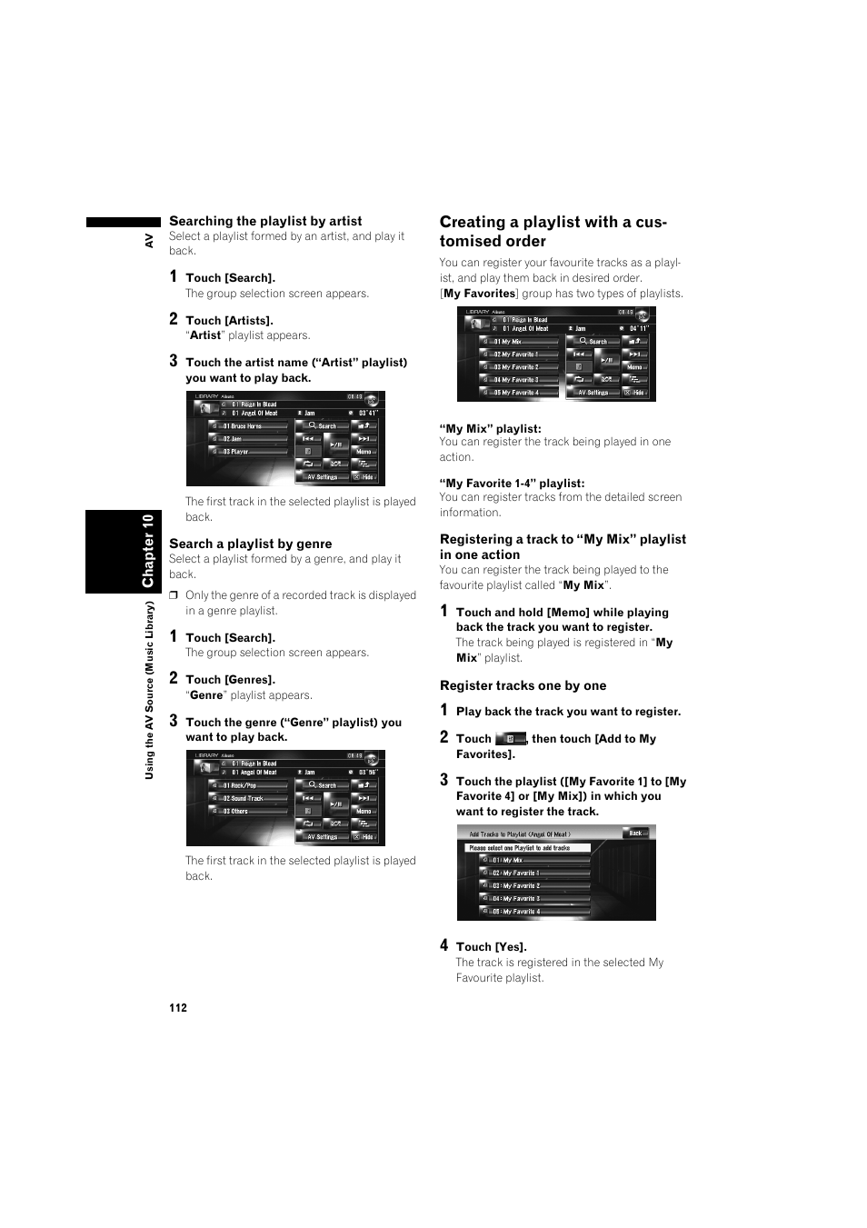 Creating a playlist with a customised order 112, Registering a track to “my mix” playlist in one | Pioneer AVIC-HD3 RU User Manual | Page 114 / 194