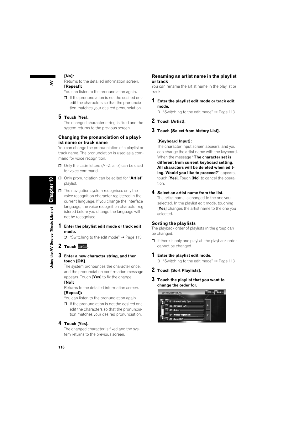 Changing the pronunciation of a playlist, Renaming an artist name in the playlist or | Pioneer AVIC-HD3 RU User Manual | Page 118 / 194