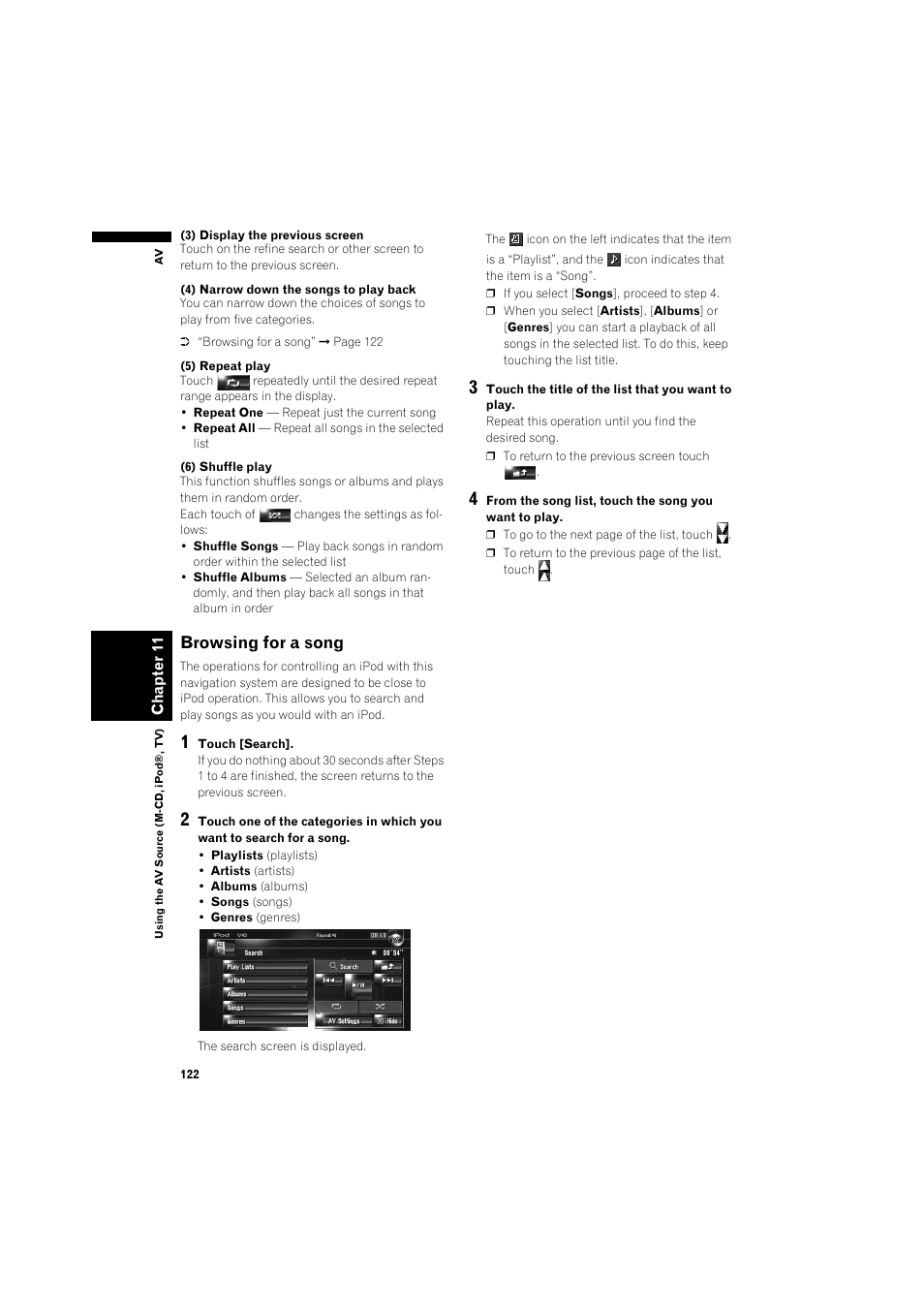 Browsing for a song 122, Browsing for a song | Pioneer AVIC-HD3 RU User Manual | Page 124 / 194