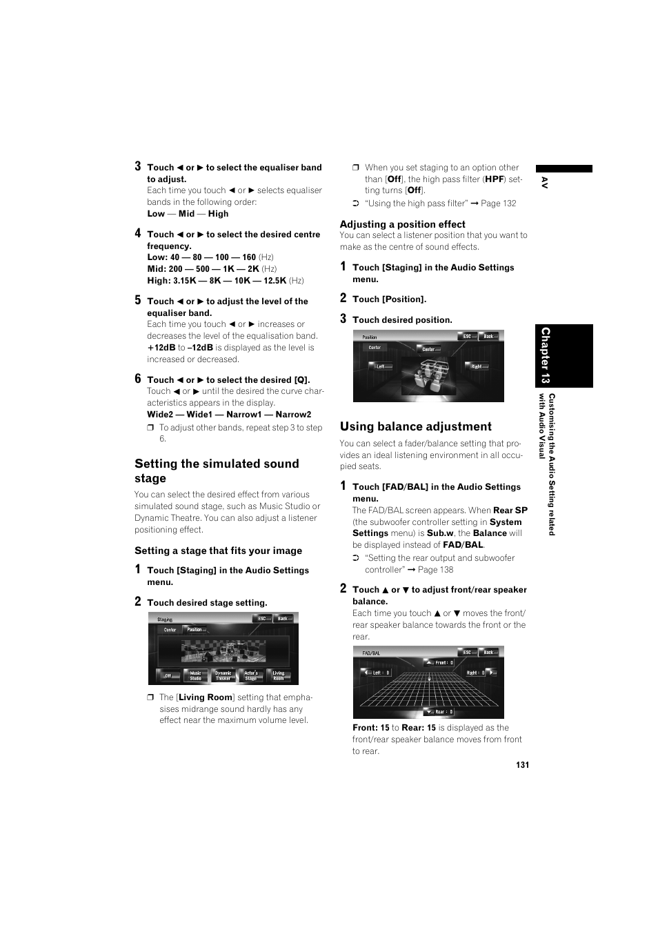 Setting the simulated sound stage 131, Using balance adjustment 131 | Pioneer AVIC-HD3 RU User Manual | Page 133 / 194