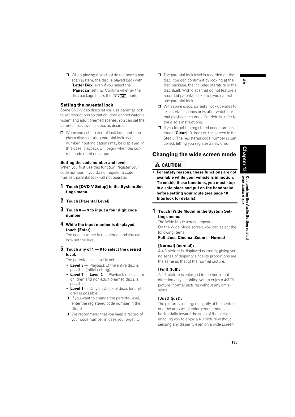 Changing the wide screen mode 135, Changing the wide screen mode | Pioneer AVIC-HD3 RU User Manual | Page 137 / 194