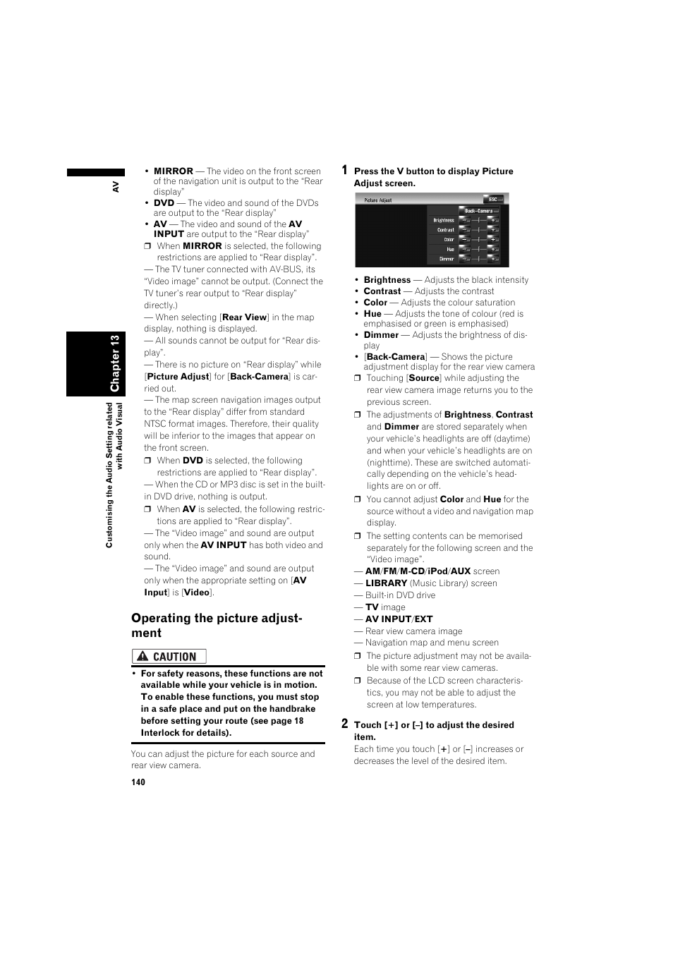 Operating the picture adjustment 140, Operating the picture adjust- ment | Pioneer AVIC-HD3 RU User Manual | Page 142 / 194