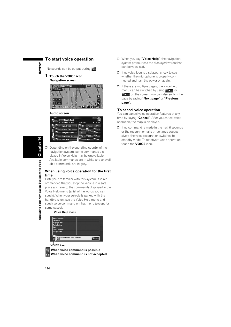 To start voice operation 144 | Pioneer AVIC-HD3 RU User Manual | Page 146 / 194