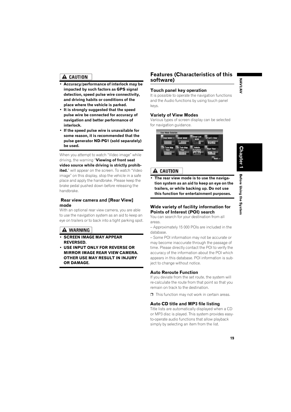Features (characteristics of this software) 19, Features (characteristics of this software) | Pioneer AVIC-HD3 RU User Manual | Page 21 / 194