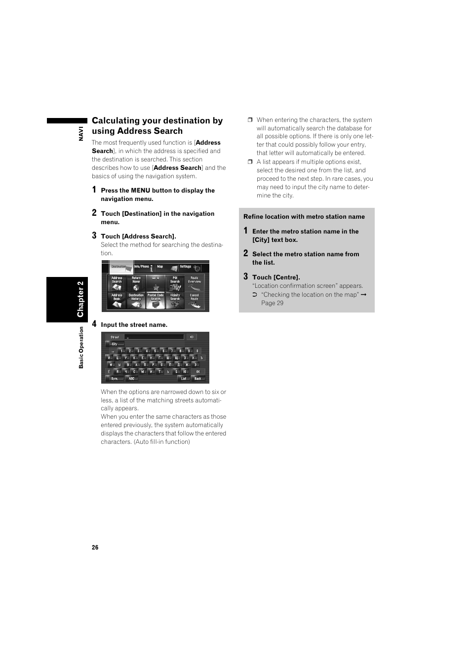 Calculating your destination by using address, Search 26 | Pioneer AVIC-HD3 RU User Manual | Page 28 / 194