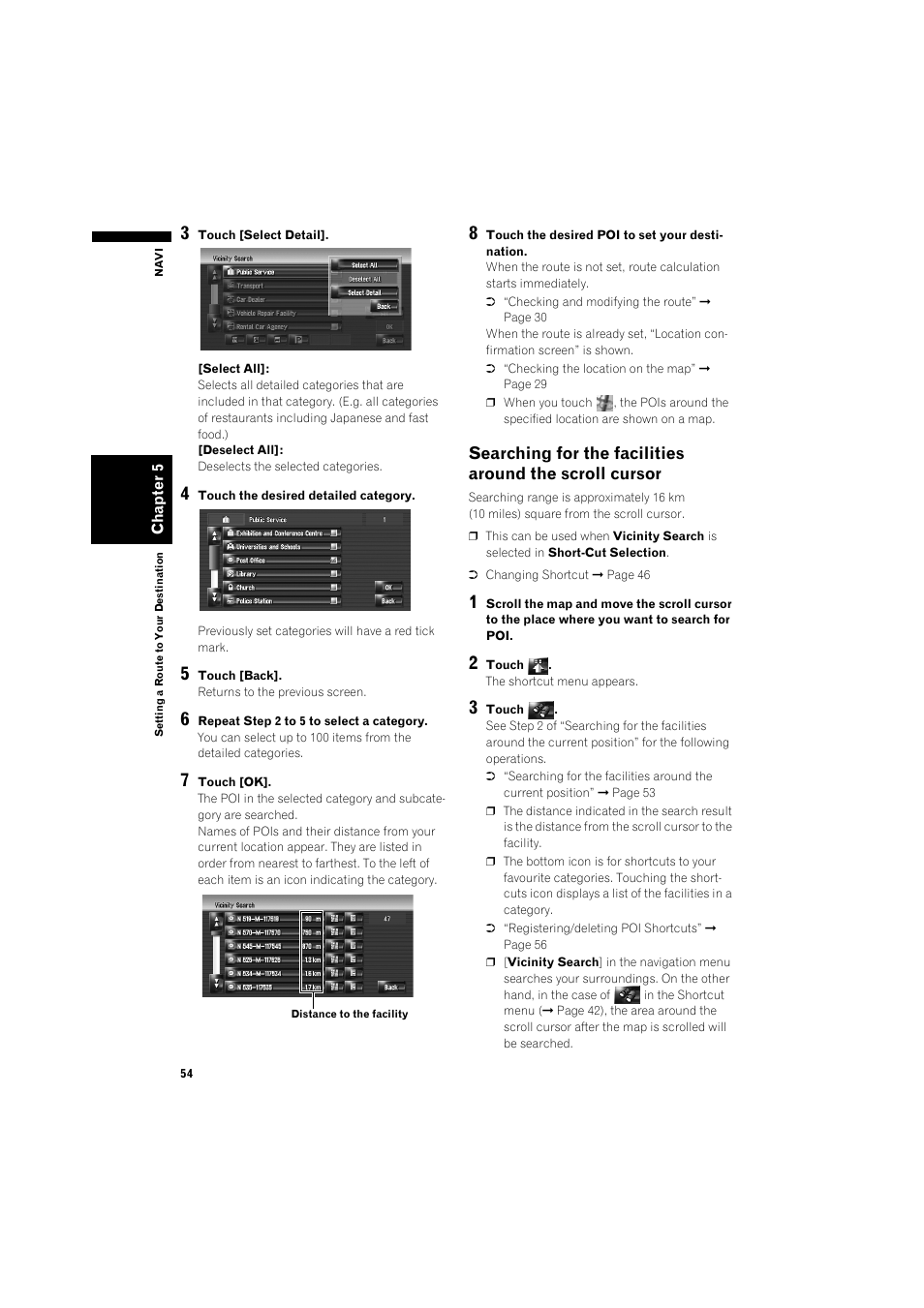 Searching for the facilities around the scroll, Cursor 54 | Pioneer AVIC-HD3 RU User Manual | Page 56 / 194