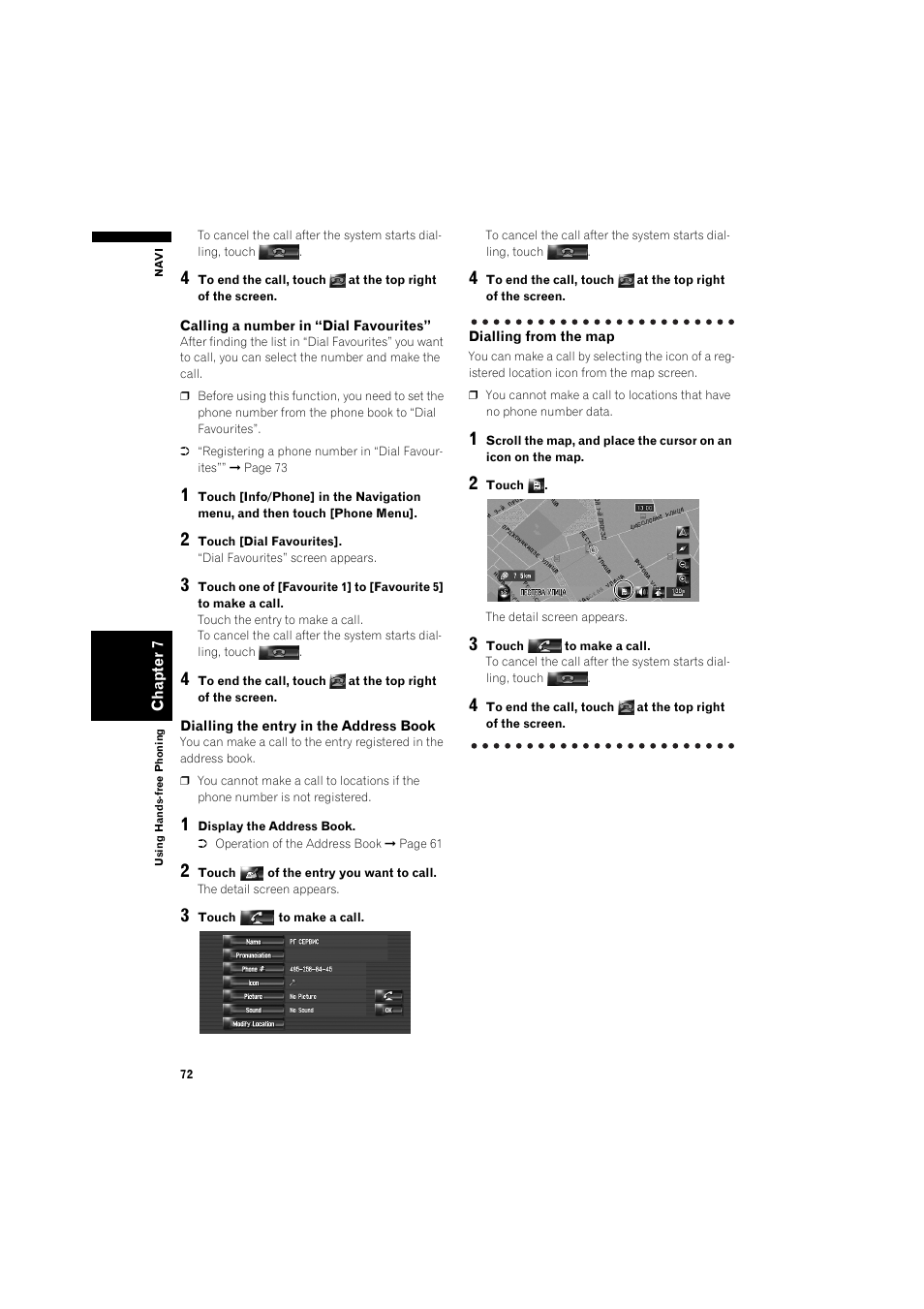 Dialling the entry in the address book | Pioneer AVIC-HD3 RU User Manual | Page 74 / 194