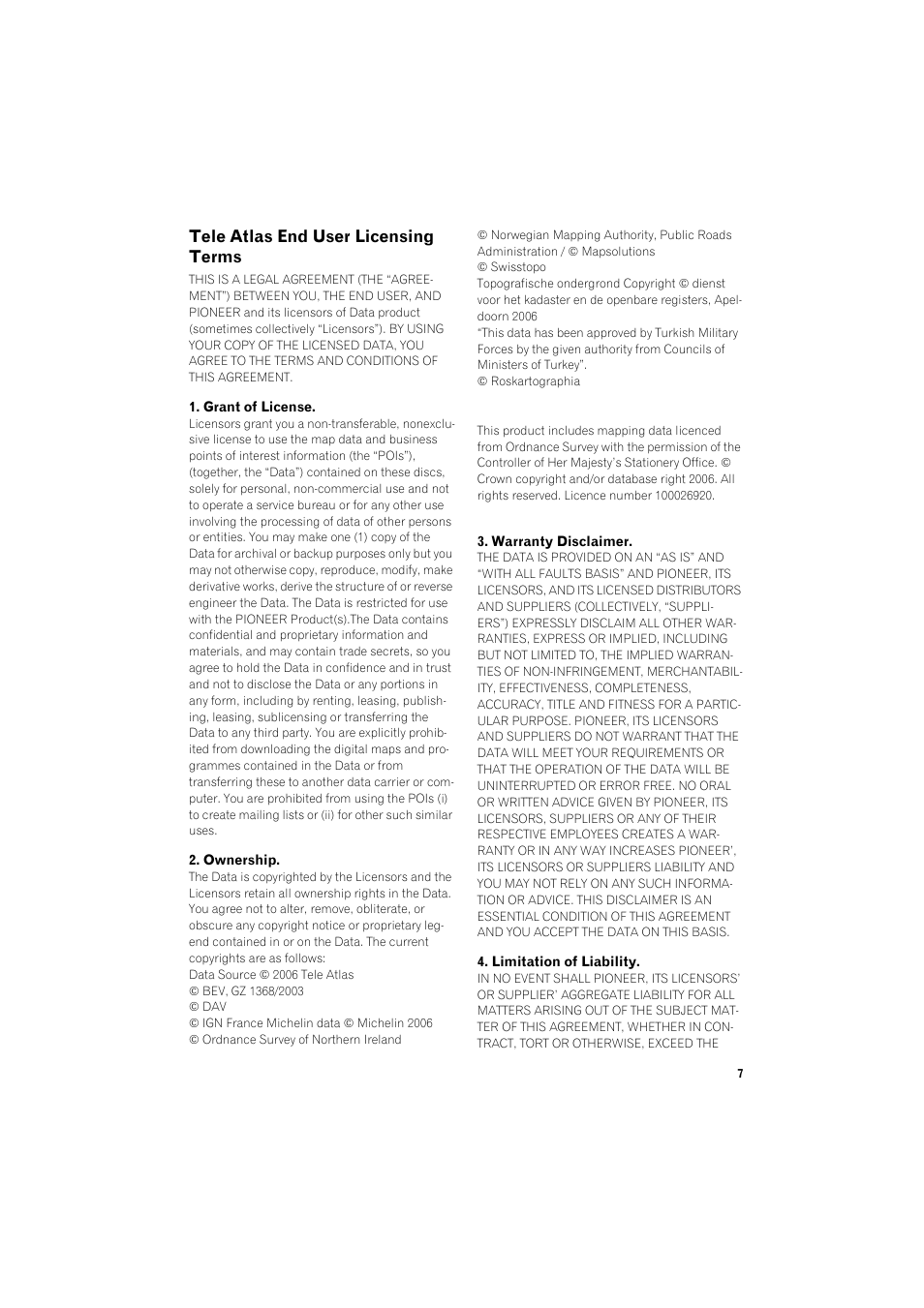 Tele atlas end user licensing terms | Pioneer AVIC-HD3 RU User Manual | Page 9 / 194