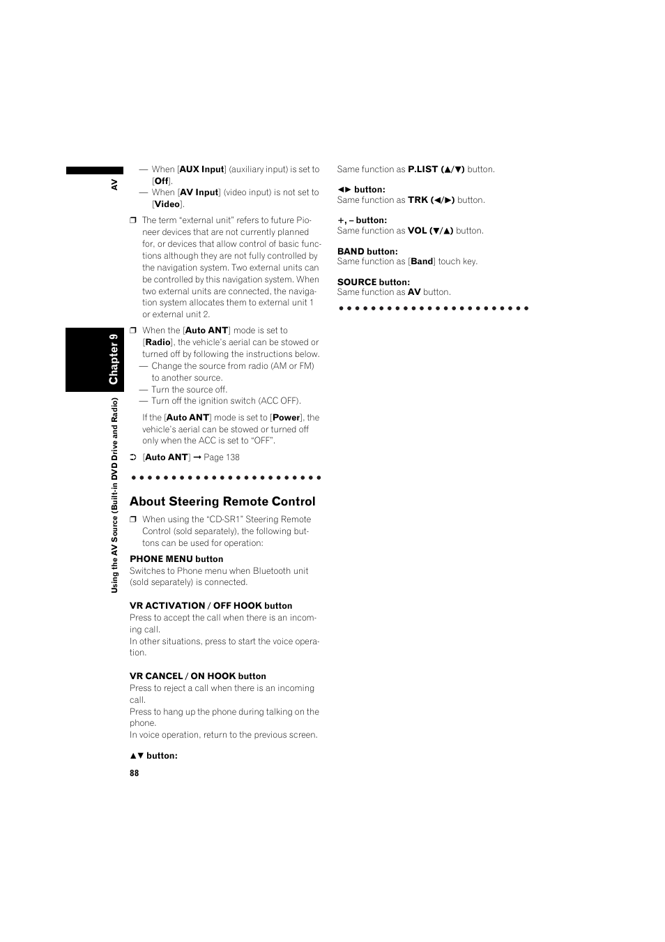 About steering remote control 88, About steering remote control | Pioneer AVIC-HD3 RU User Manual | Page 90 / 194