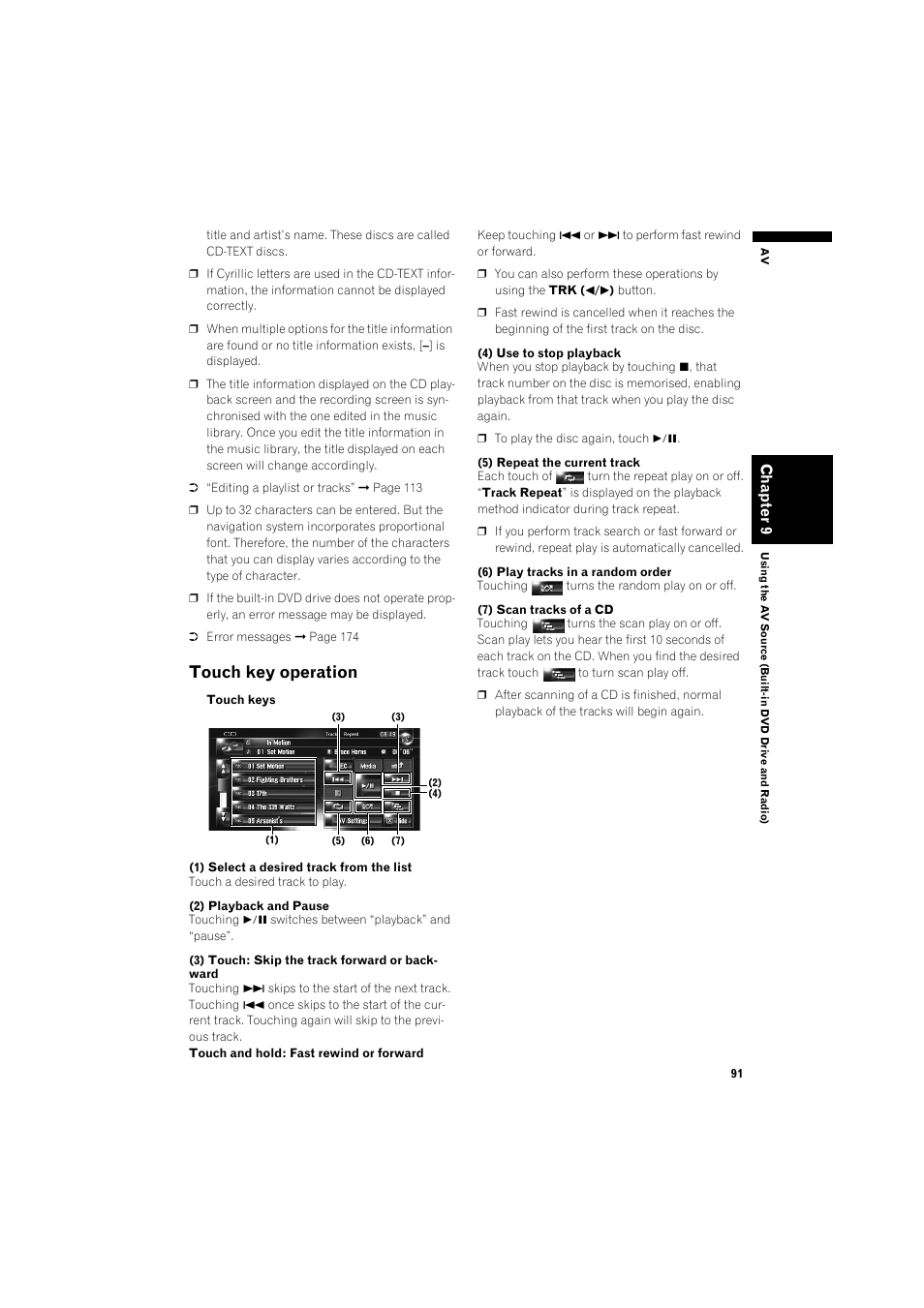 Touch key operation 91, Touch key operation | Pioneer AVIC-HD3 RU User Manual | Page 93 / 194