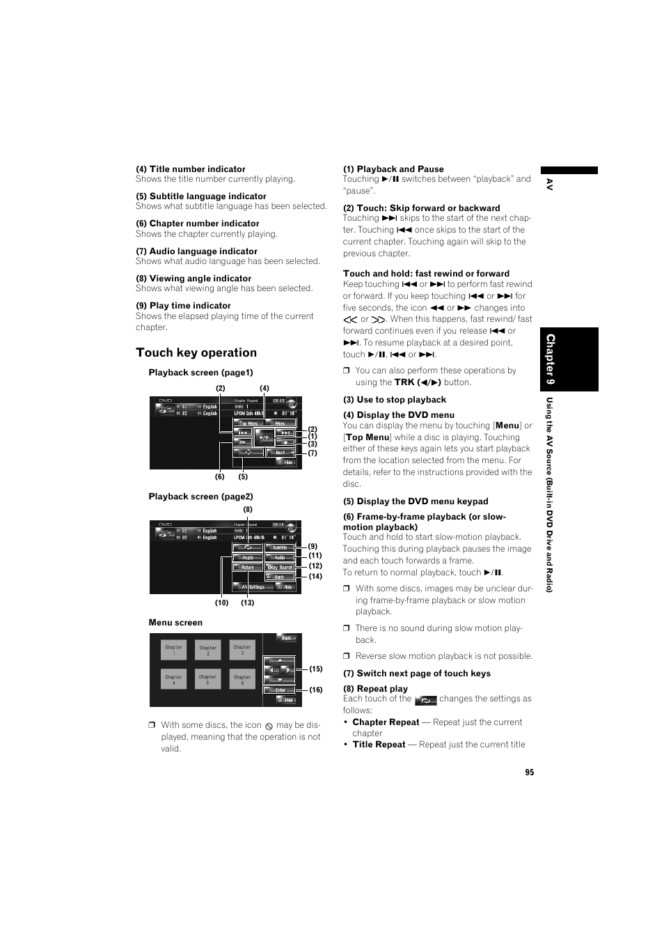 Touch key operation 95, Touch key operation | Pioneer AVIC-HD3 RU User Manual | Page 97 / 194