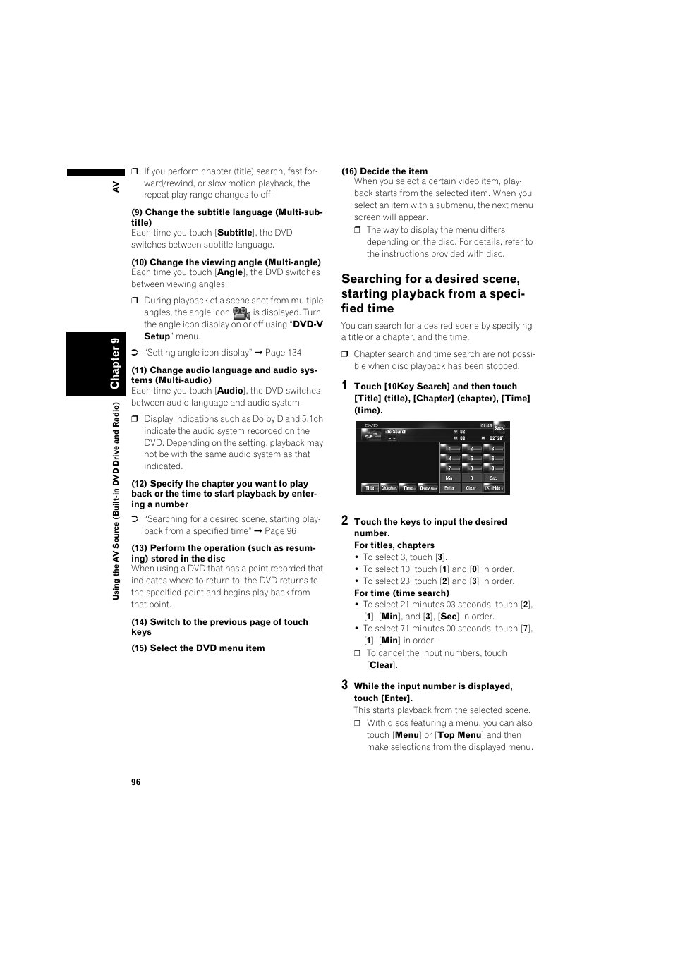 Searching for a desired scene, starting play, Back from a specified time 96 | Pioneer AVIC-HD3 RU User Manual | Page 98 / 194