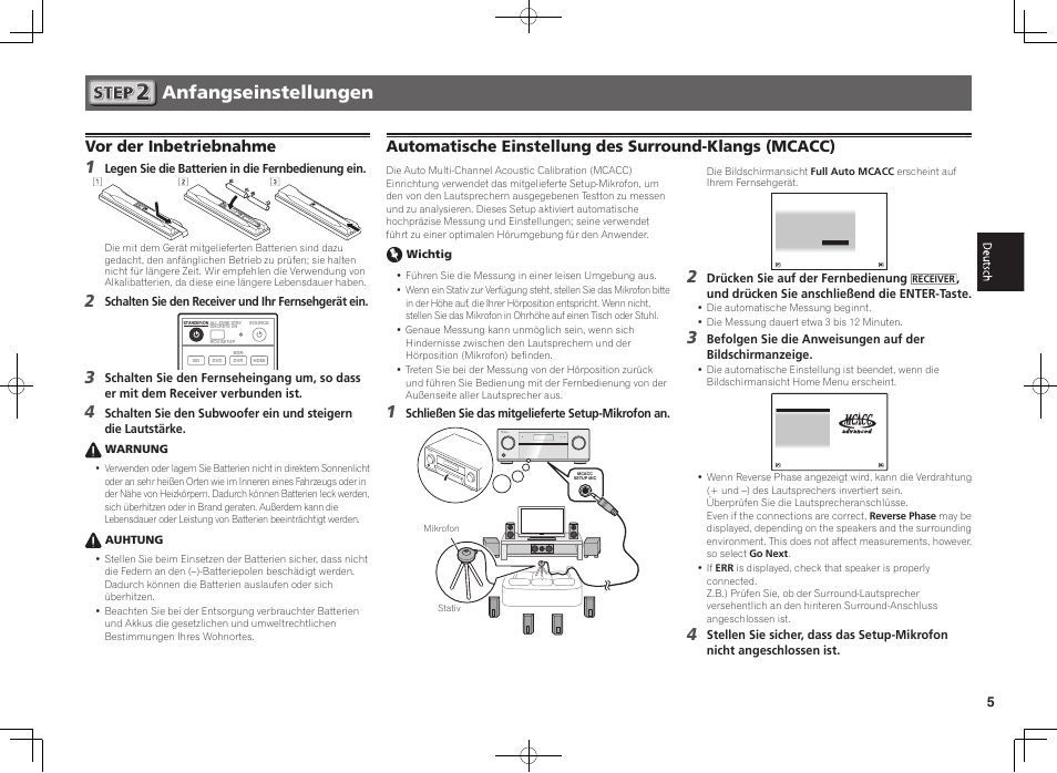 Anfangseinstellungen, Vor der inbetriebnahme | Pioneer SC-1223-S User Manual | Page 17 / 44