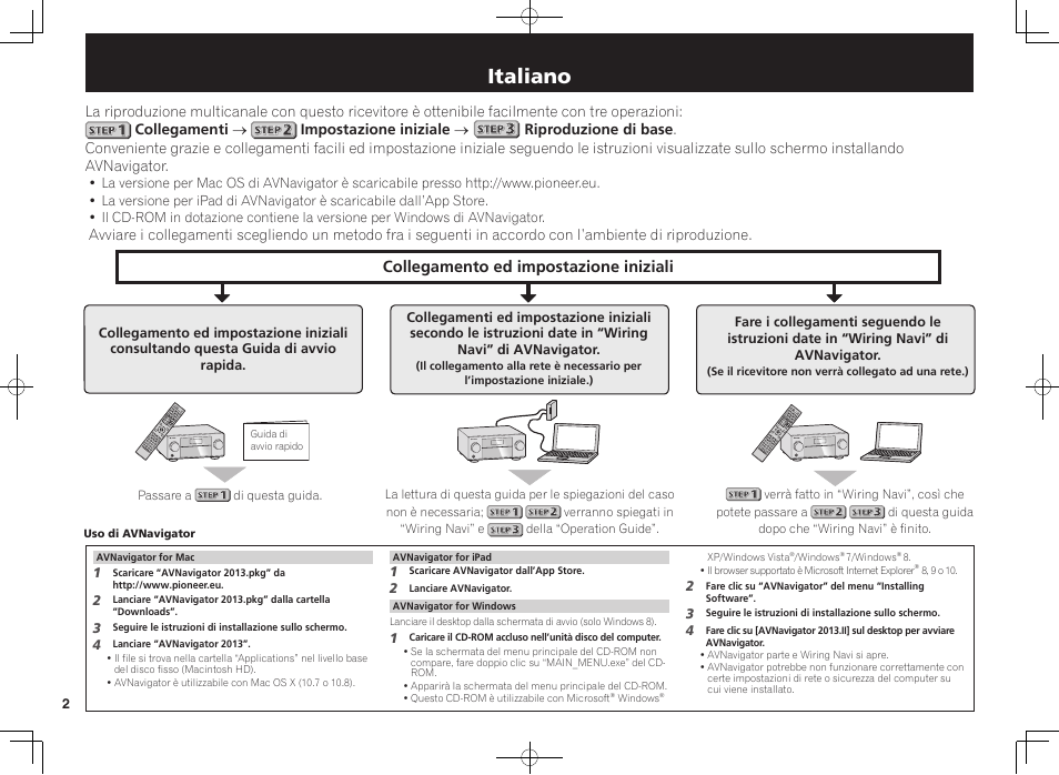 Sintoamplificatore av, Guida di avvio rapido, Italiano | Collegamento ed impostazione iniziali | Pioneer SC-1223-S User Manual | Page 20 / 44