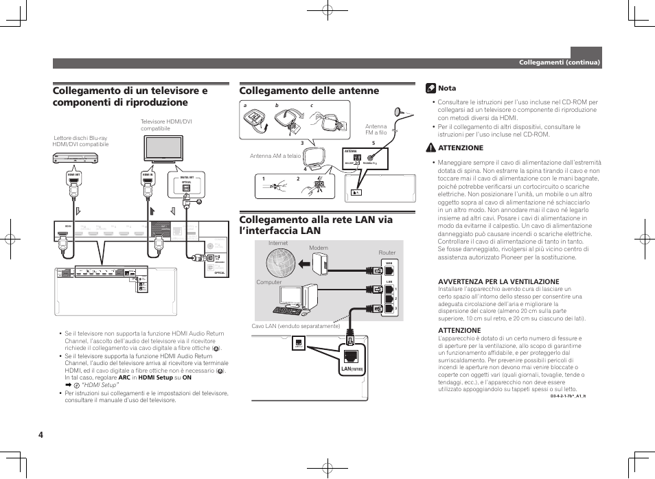 Collegamento alla rete lan via l’interfaccia lan | Pioneer SC-1223-S User Manual | Page 22 / 44
