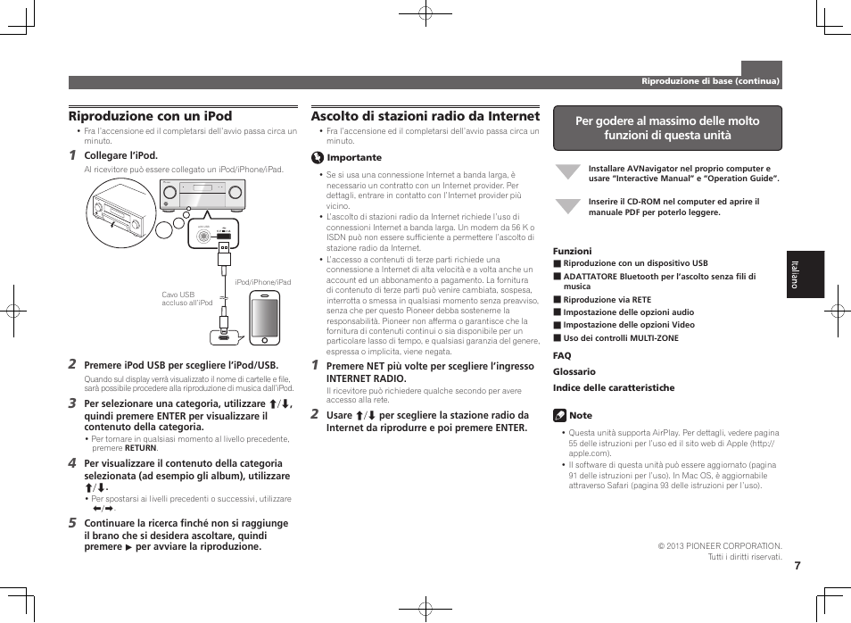 Riproduzione con un ipod, Ascolto di stazioni radio da internet | Pioneer SC-1223-S User Manual | Page 25 / 44