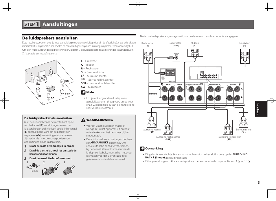 Aansluitingen, De luidsprekers aansluiten | Pioneer SC-1223-S User Manual | Page 27 / 44