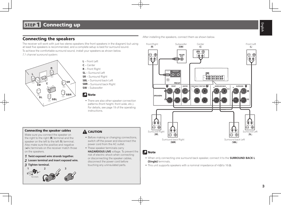Connecting up, Connecting the speakers | Pioneer SC-1223-S User Manual | Page 3 / 44