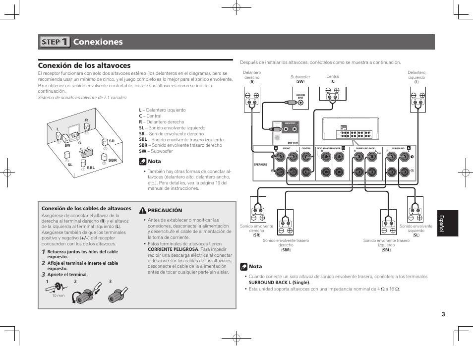 Conexiones, Conexión de los altavoces | Pioneer SC-1223-S User Manual | Page 33 / 44