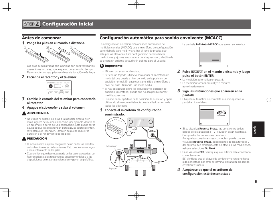 Configuración inicial, Antes de comenzar | Pioneer SC-1223-S User Manual | Page 35 / 44
