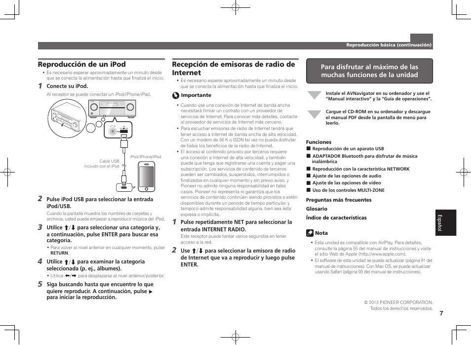 Reproducción de un ipod, Recepción de emisoras de radio de internet | Pioneer SC-1223-S User Manual | Page 37 / 44