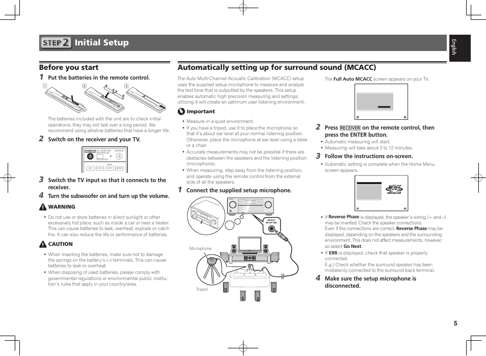Initial setup, Before you start | Pioneer SC-1223-S User Manual | Page 5 / 44
