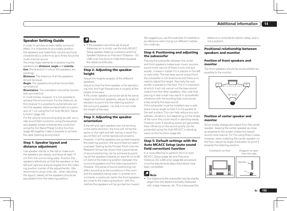 Speaker setting guide | Pioneer SC-LX85 User Manual | Page 105 / 122