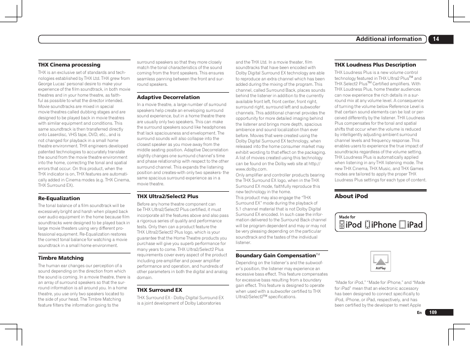 About ipod, 14 additional information | Pioneer SC-LX85 User Manual | Page 109 / 122