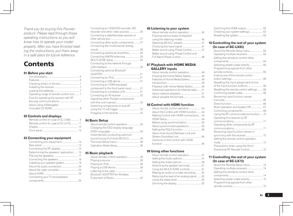 Pioneer SC-LX85 User Manual | Page 3 / 122