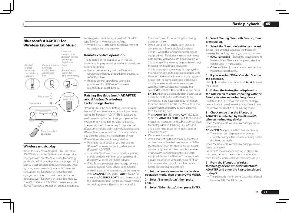 Bluetooth adapter for wireless enjoyment of music | Pioneer SC-LX85 User Manual | Page 43 / 122