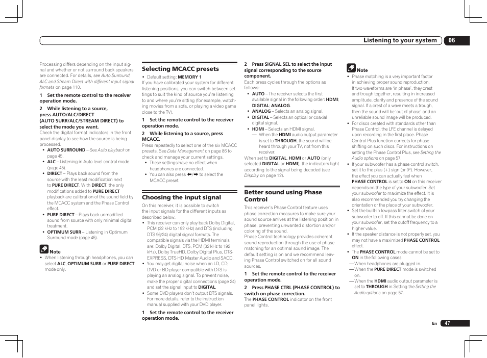 06 listening to your system | Pioneer SC-LX85 User Manual | Page 47 / 122