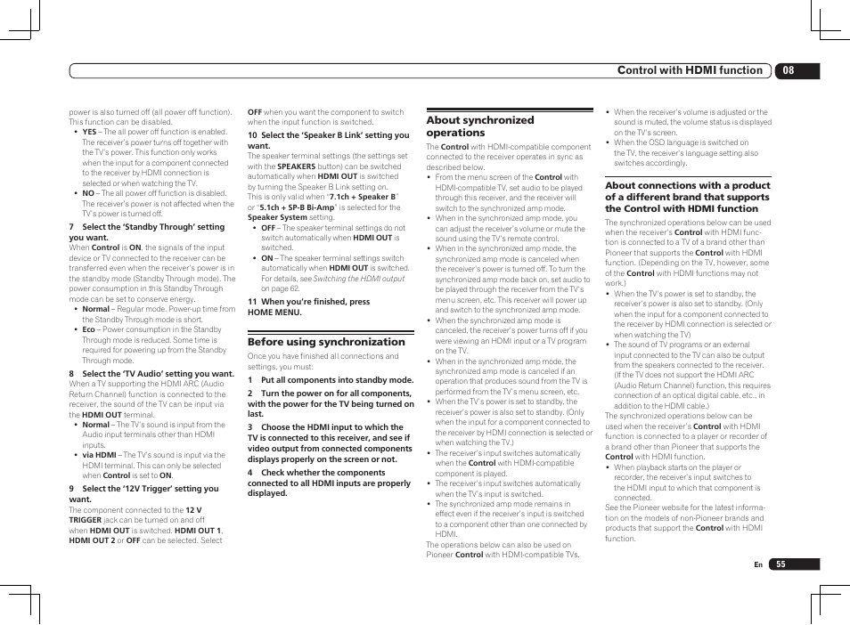 08 control with hdmi function | Pioneer SC-LX85 User Manual | Page 55 / 122