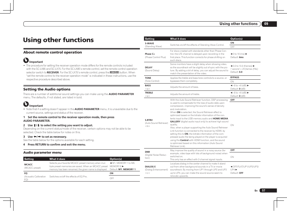 Using other functions, 09 using other functions | Pioneer SC-LX85 User Manual | Page 57 / 122