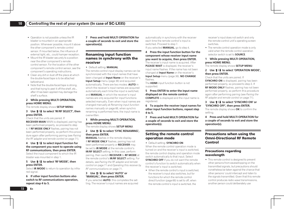 Pioneer SC-LX85 User Manual | Page 72 / 122