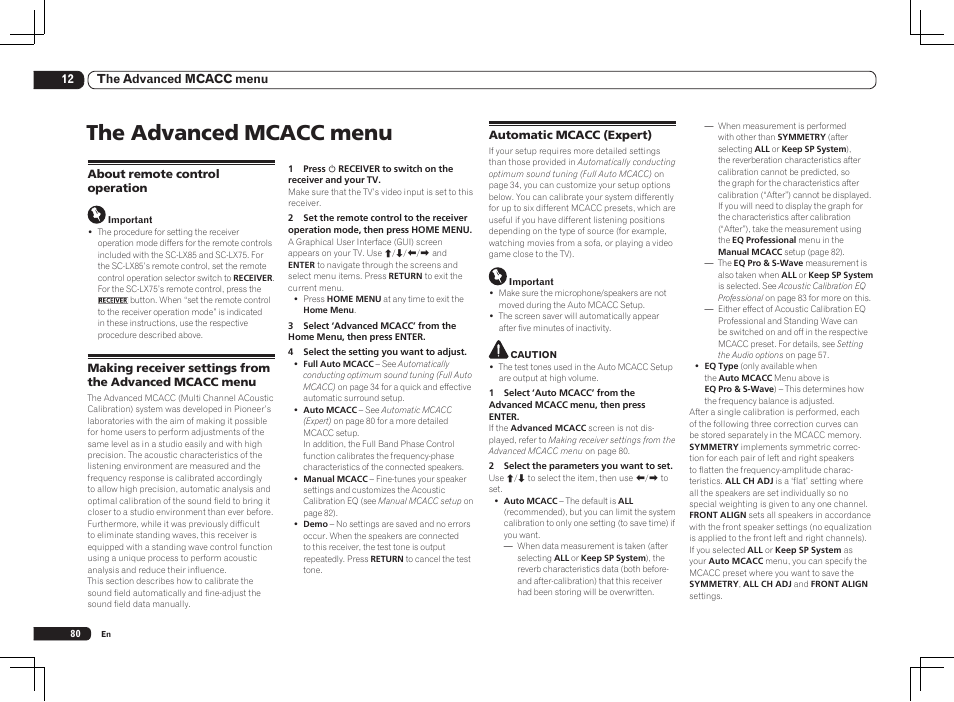 The advanced mcacc menu | Pioneer SC-LX85 User Manual | Page 80 / 122