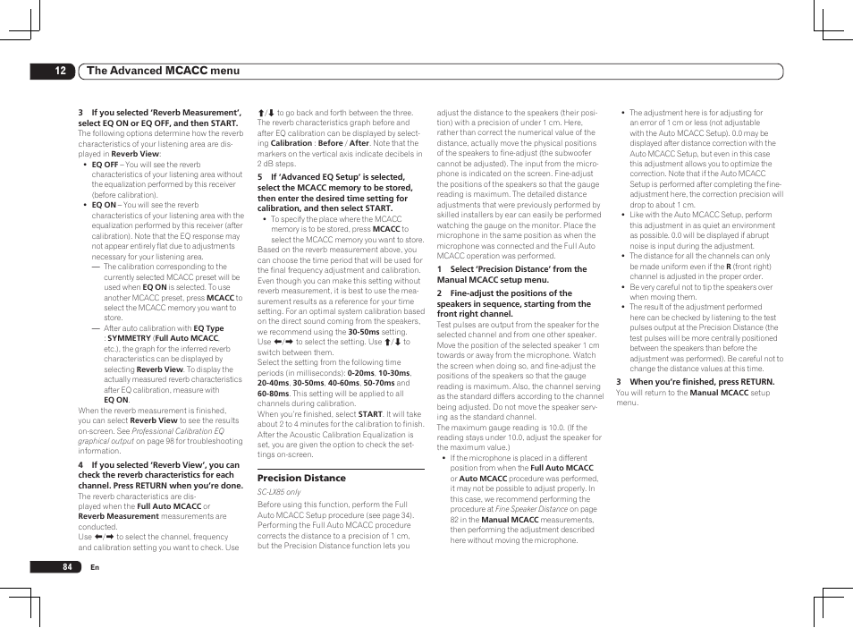 12 the advanced mcacc menu | Pioneer SC-LX85 User Manual | Page 84 / 122