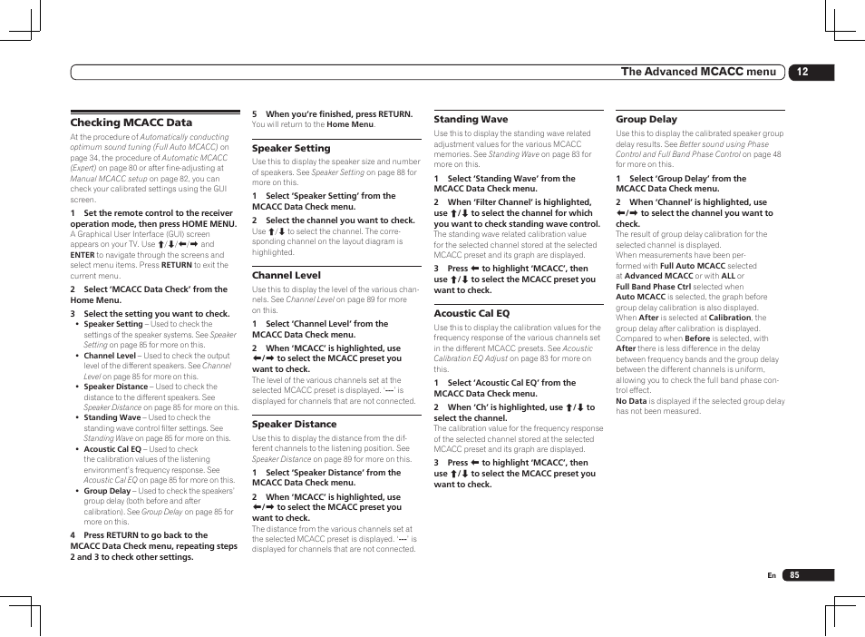 Checking mcacc data | Pioneer SC-LX85 User Manual | Page 85 / 122