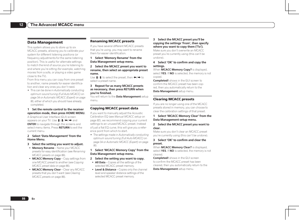 Data management | Pioneer SC-LX85 User Manual | Page 86 / 122