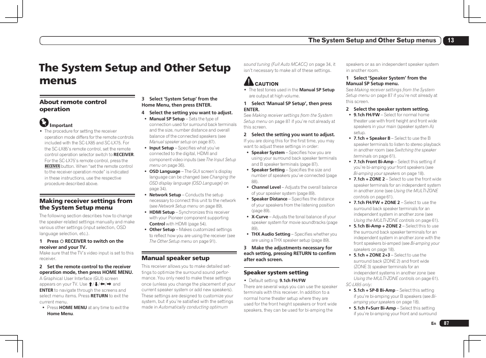 The system setup and other setup menus | Pioneer SC-LX85 User Manual | Page 87 / 122