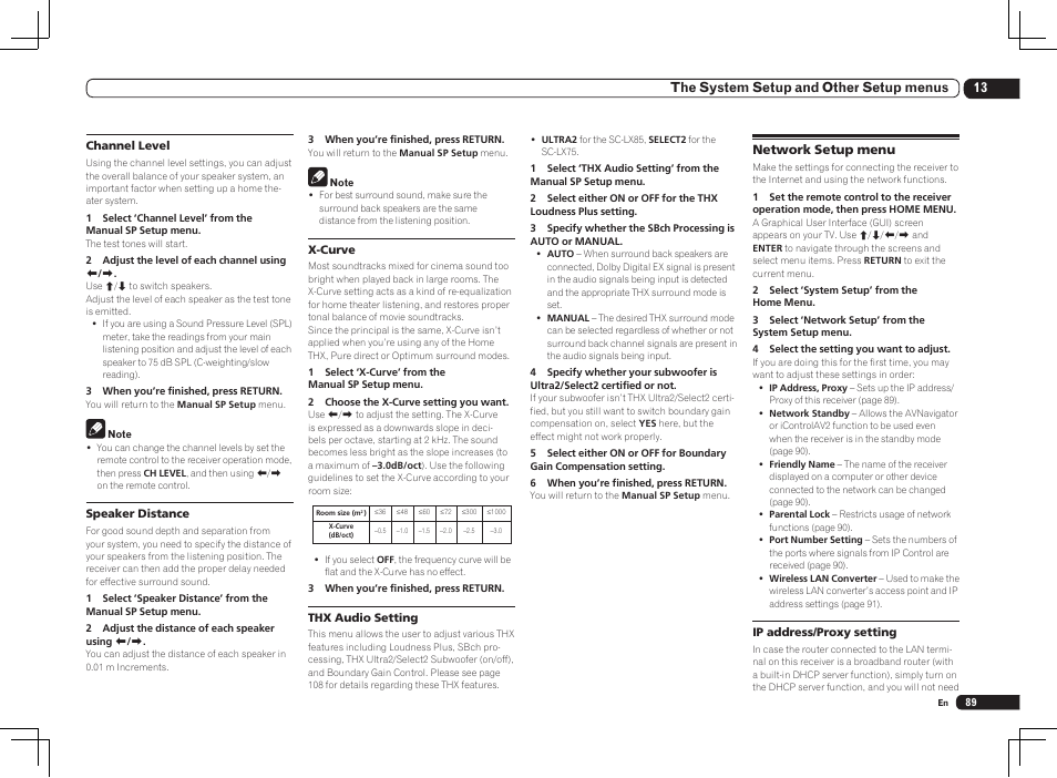 Network setup menu, 13 the system setup and other setup menus | Pioneer SC-LX85 User Manual | Page 89 / 122