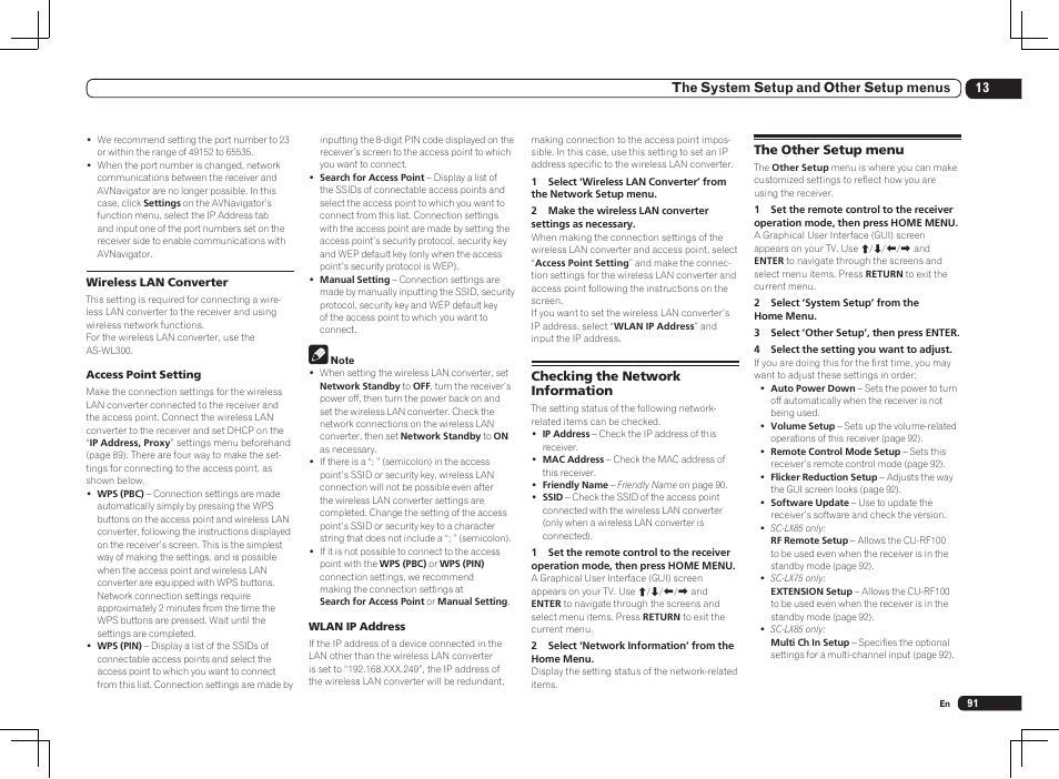 13 the system setup and other setup menus | Pioneer SC-LX85 User Manual | Page 91 / 122