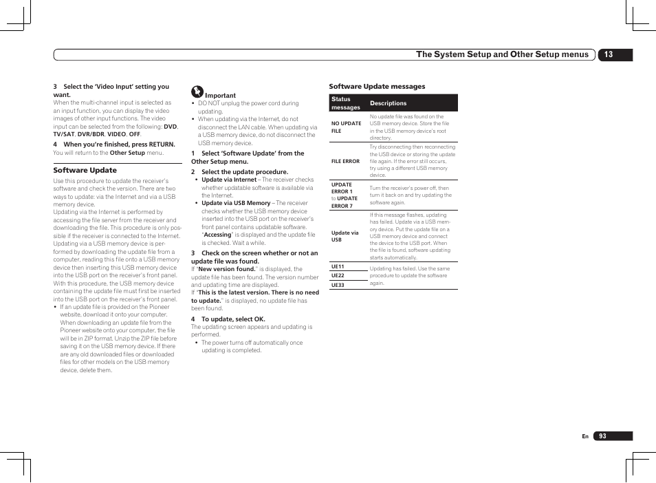 13 the system setup and other setup menus | Pioneer SC-LX85 User Manual | Page 93 / 122