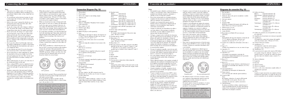Connecting the units <english, Conexión de las unidades <español, Connection diagram (fig. 12) | Diagrama de conexión (fig. 12) | Pioneer DEH-P7500MP User Manual | Page 6 / 8