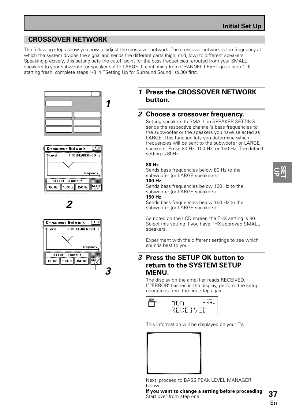 Crossover network, Set up, Initial set up | Pioneer VSA-E08 User Manual | Page 37 / 78