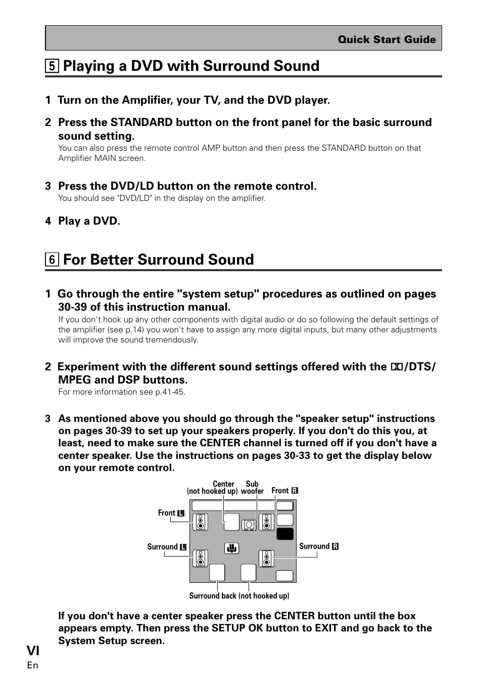 55 playing a dvd with surround sound, 66 for better surround sound | Pioneer VSA-E08 User Manual | Page 6 / 78