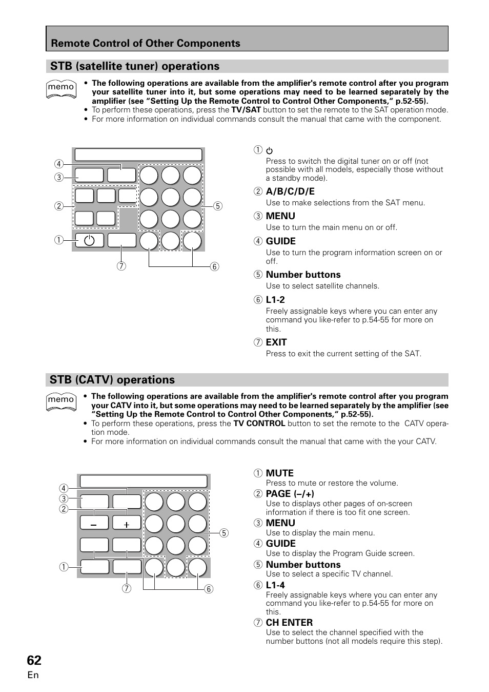 Stb (catv) operations, Stb (satellite tuner) operations | Pioneer VSA-E08 User Manual | Page 62 / 78