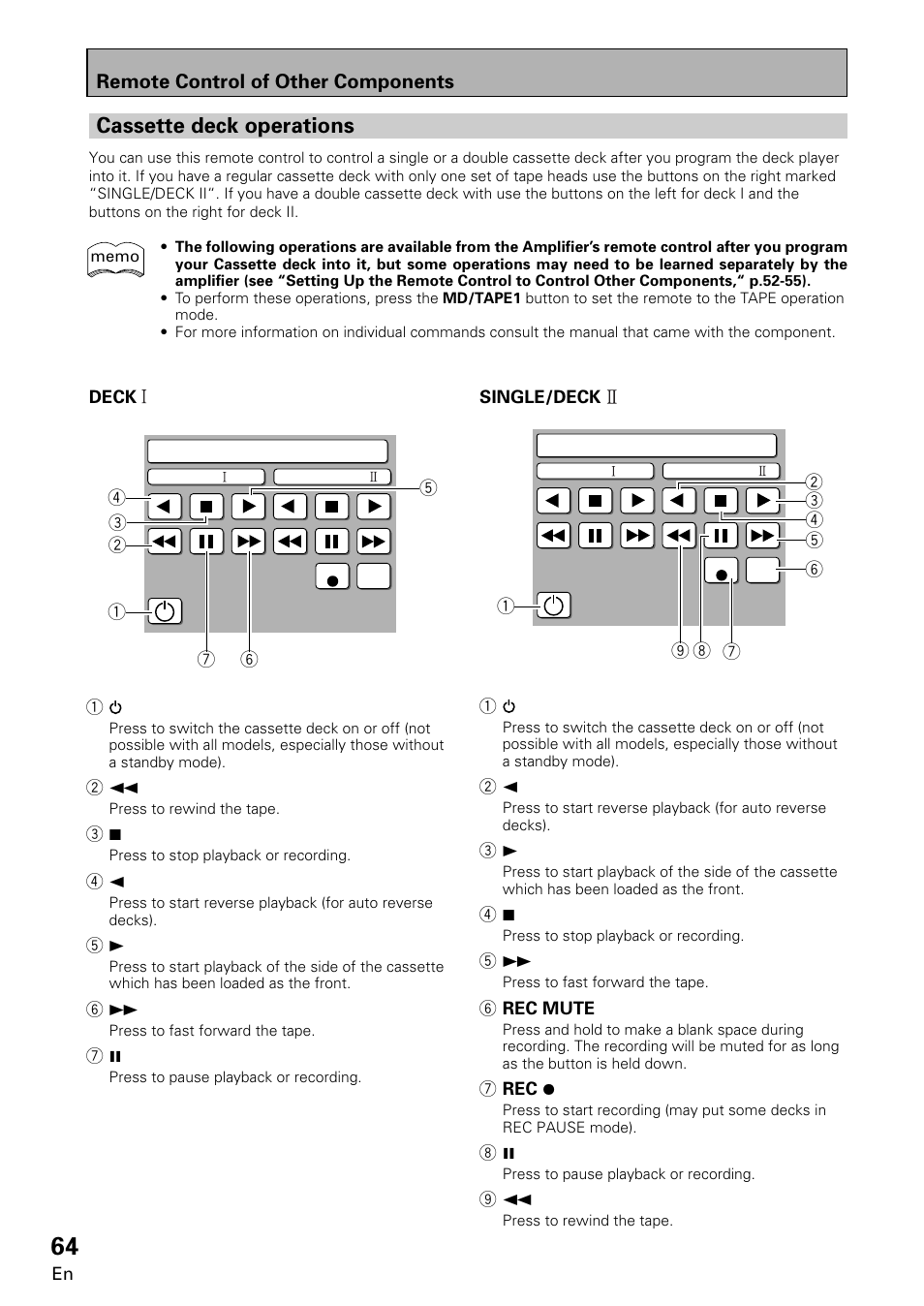 Cassette deck operations | Pioneer VSA-E08 User Manual | Page 64 / 78