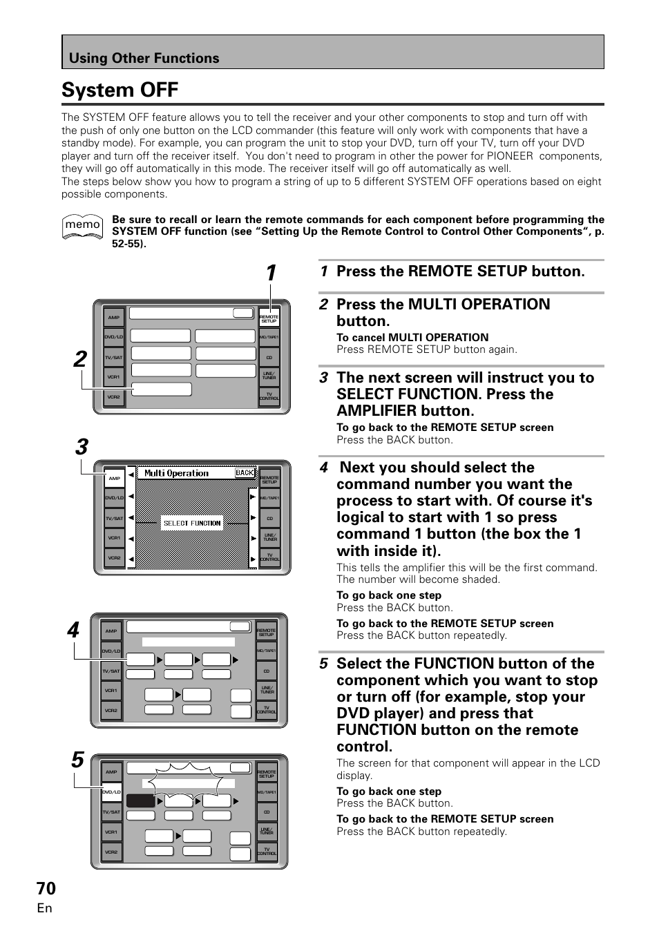 System off, Using other functions | Pioneer VSA-E08 User Manual | Page 70 / 78